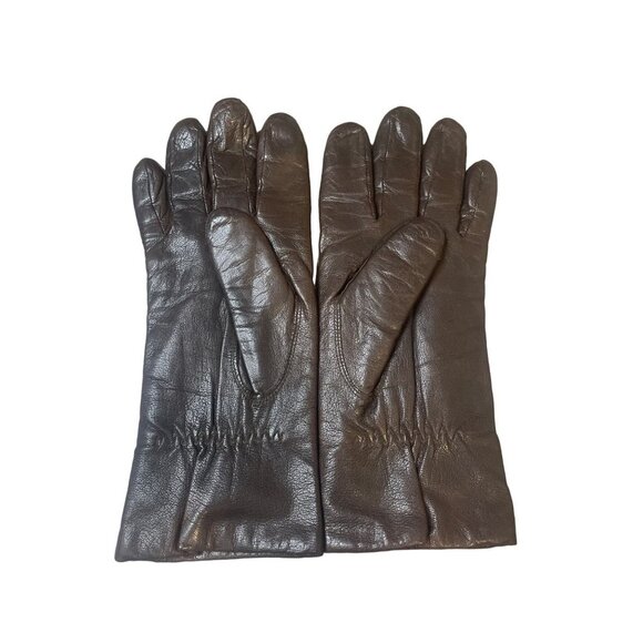 Vintage 80s 90s Brown Leather Ladies LIned Gloves Sz S - Picture 2 of 6
